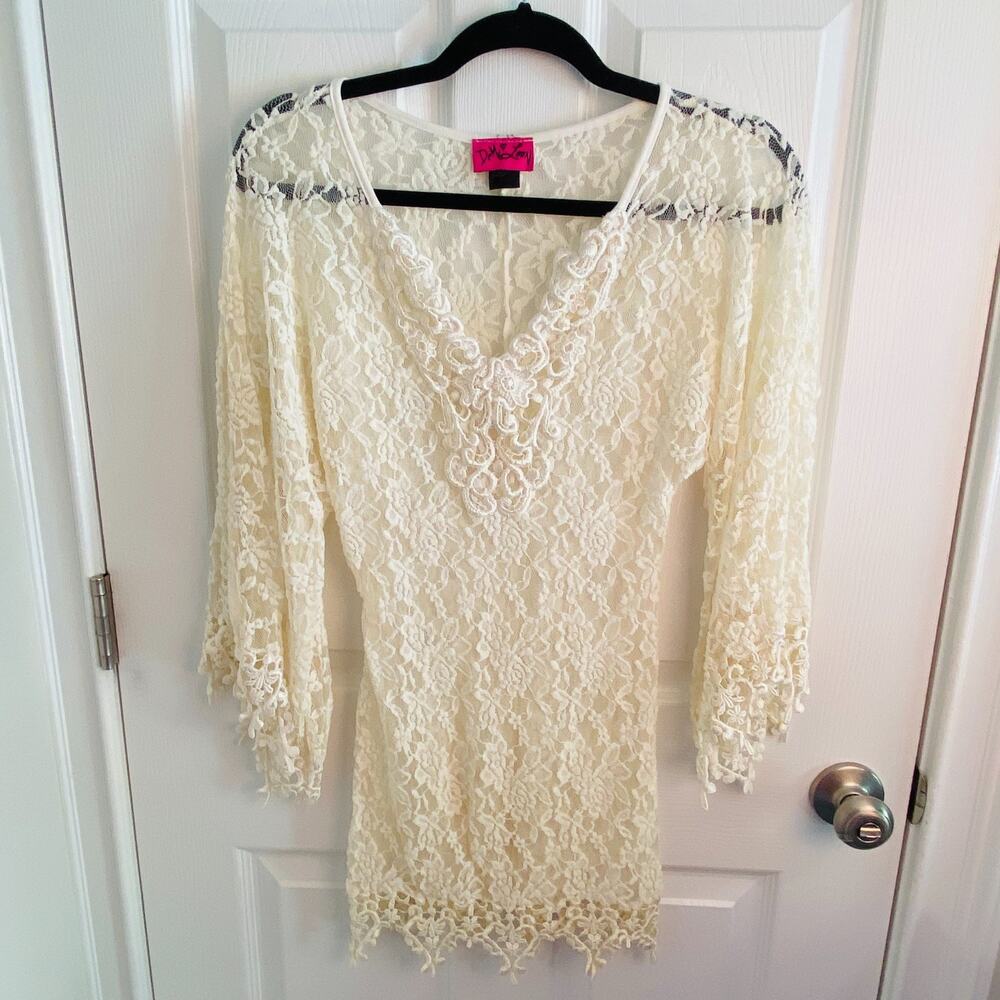 DEMI LOON LACE Sheer Dress S/M BELL SLEEVES boho gypsy goth whimsigoth cowgirl